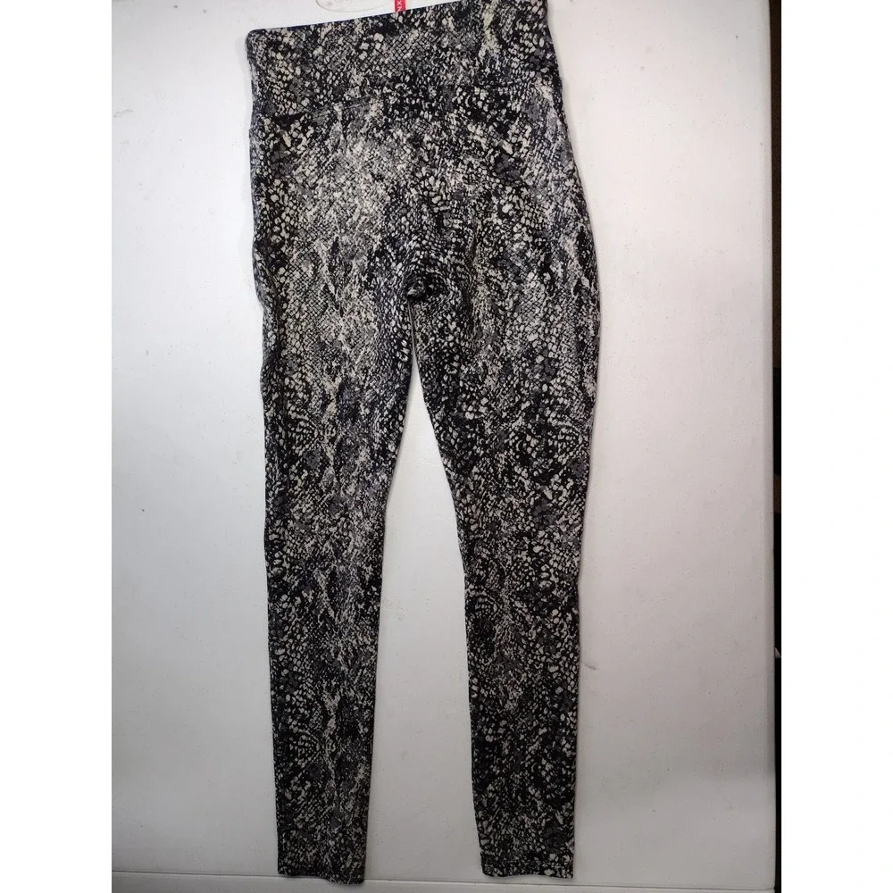 Spanx Girls Faux Leather Snake Print‎ Leggings Grey Black High Rise Size L 10-12